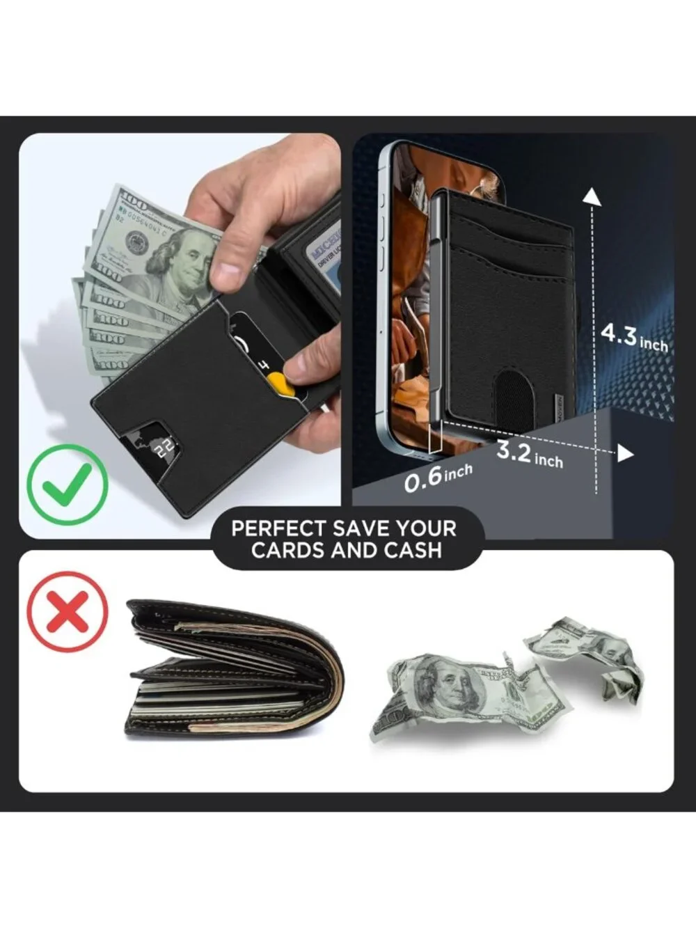 Slim RFID Blocking Wallet for Men - Pop Up Case, Cash & Card Slots, Minimalist